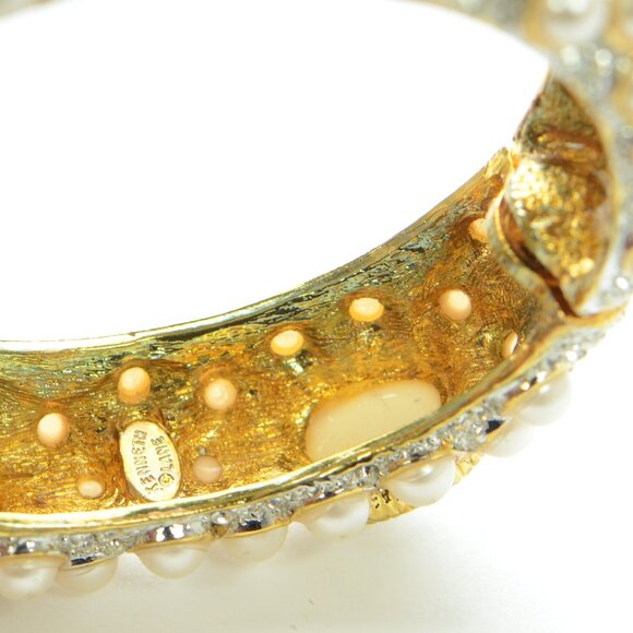 Vintage Kenneth Jay Lane KJL  Crystal Cabochon Pearl Bracelet - Picture 8 of 8